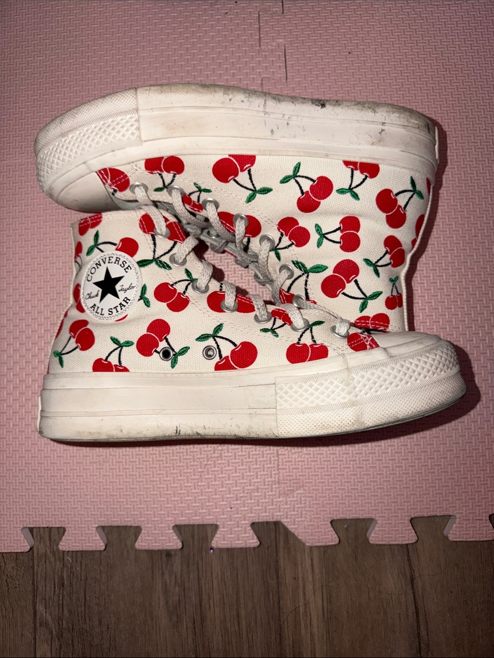 Converse White High-Top Sneakers with Red Cherry Print